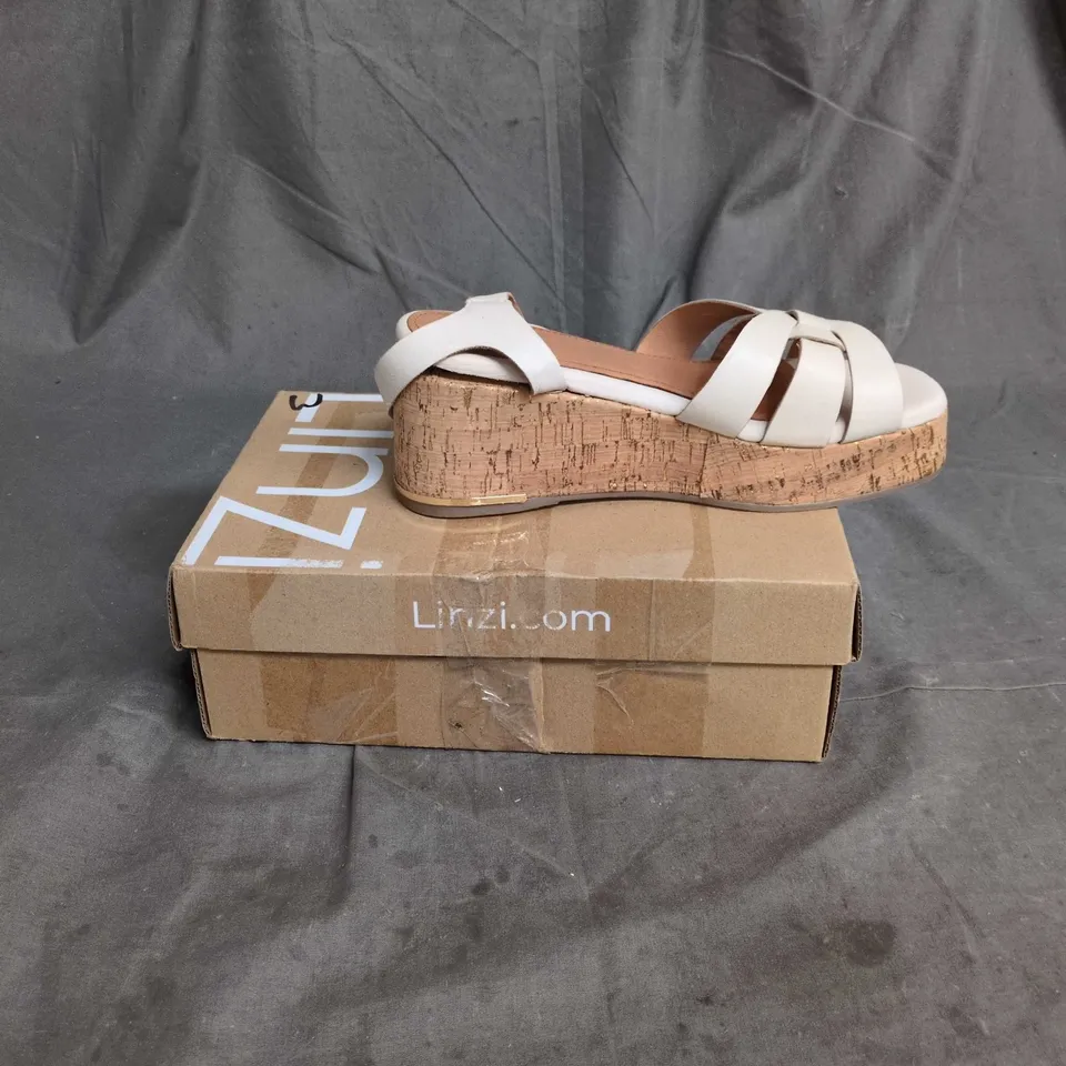 LINZI WHITE LEATHER CORK-WEDGE SANDALS – EU 38 (UK 5.5)