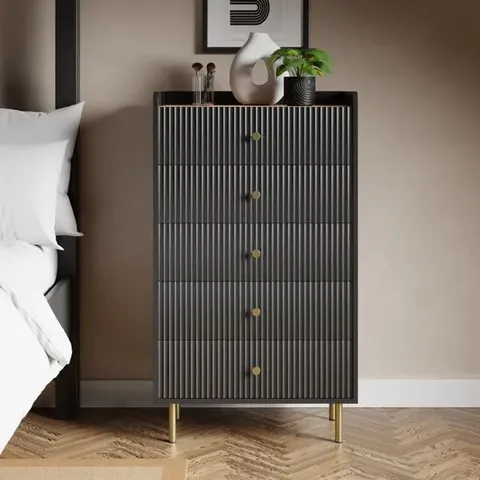 BOXED GEORGI 5 DRAWER CHEST - BLACK (2 BOXES)