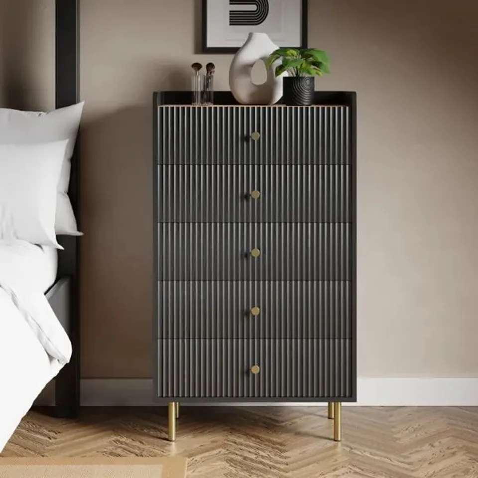BOXED GEORGI 5 DRAWER CHEST - BLACK (2 BOXES)