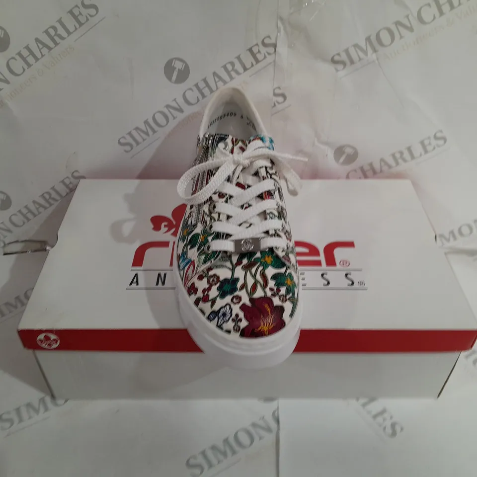 BOXED RIEKER LEATHER FLORAL PATTERN TRAINERS SIZE 7