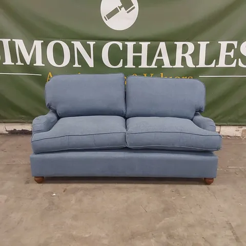 QUALITY DESIGNER DOWNTON 3 SEATER FABRIC UPHOLSTERED SOFA - WINTER BLUE
