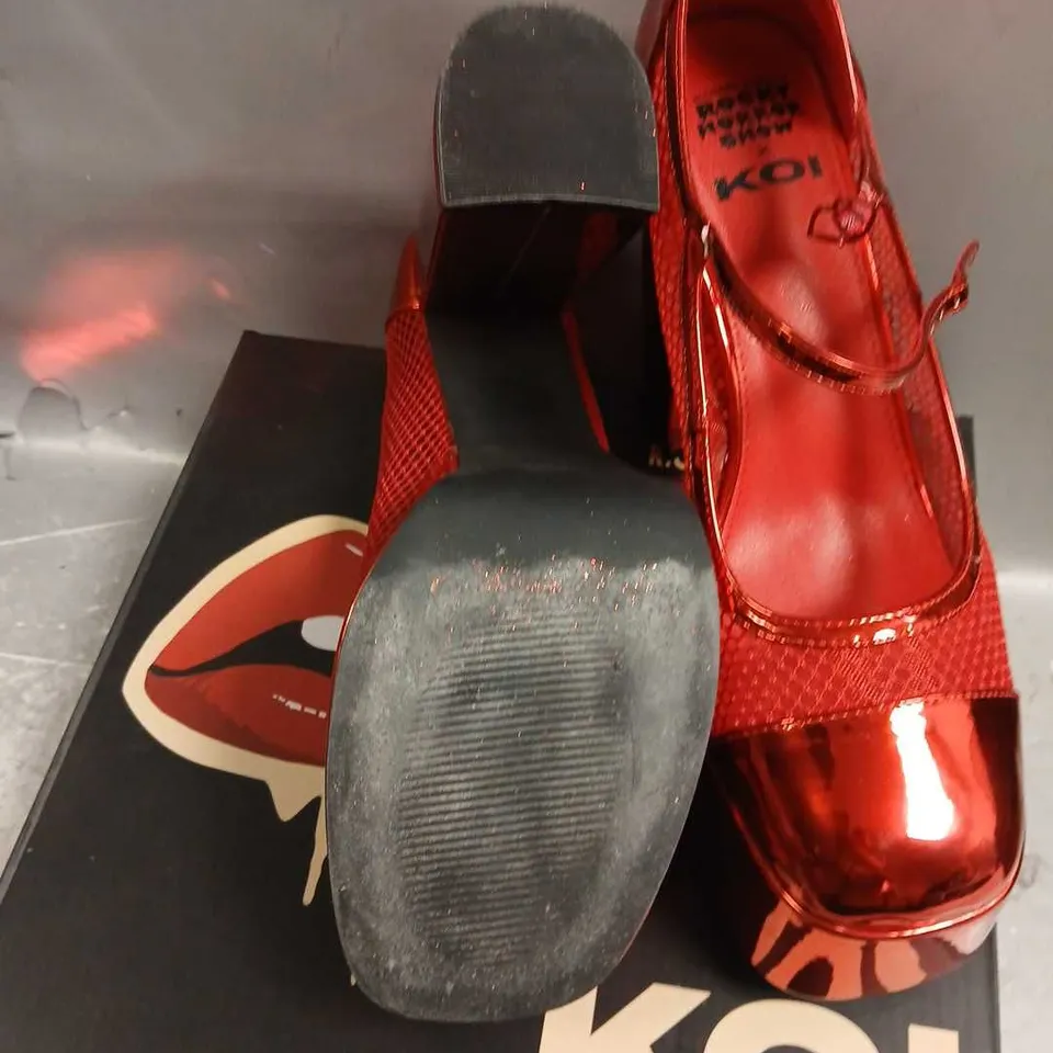 BOXED RICHARD O'BRIEN'S ROCKY HORROR SHOW X KOI REGULAR FRANKIE FAN FISHNET PLATORM HEELS RED SIZE 11