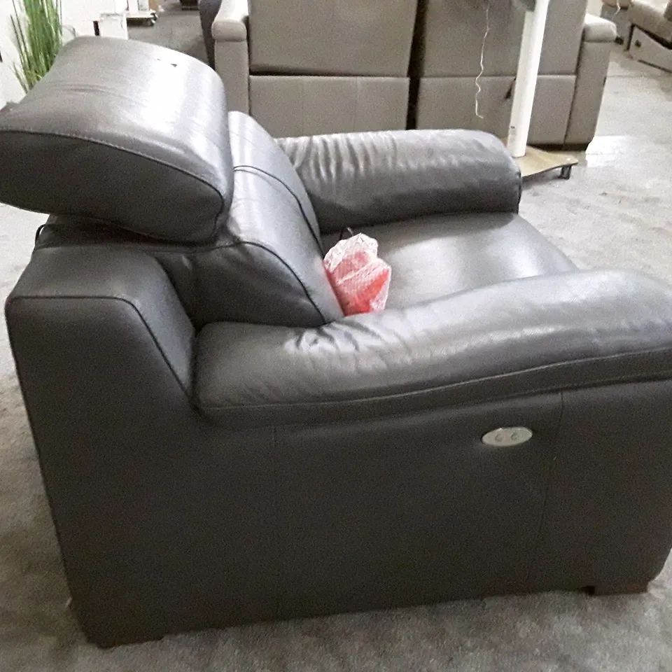 QUALITY ITALIAN DSIGNER RICCARDO ELECTRIC RECLINER CHAIR WITH SMALL ARMS - SLATE LEATHER