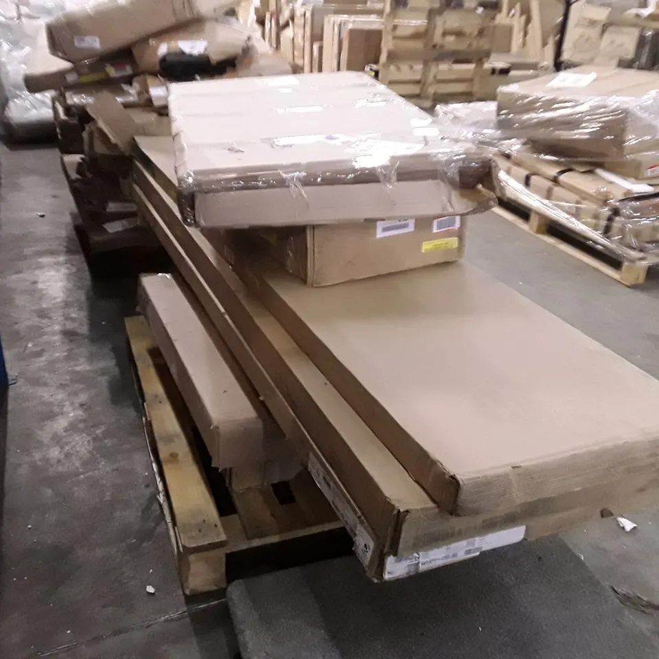 PALLET TO CONTAIN AN ASSORTMENT OF INCOMPLETE FLAT PACK FURNITURE PARTS 