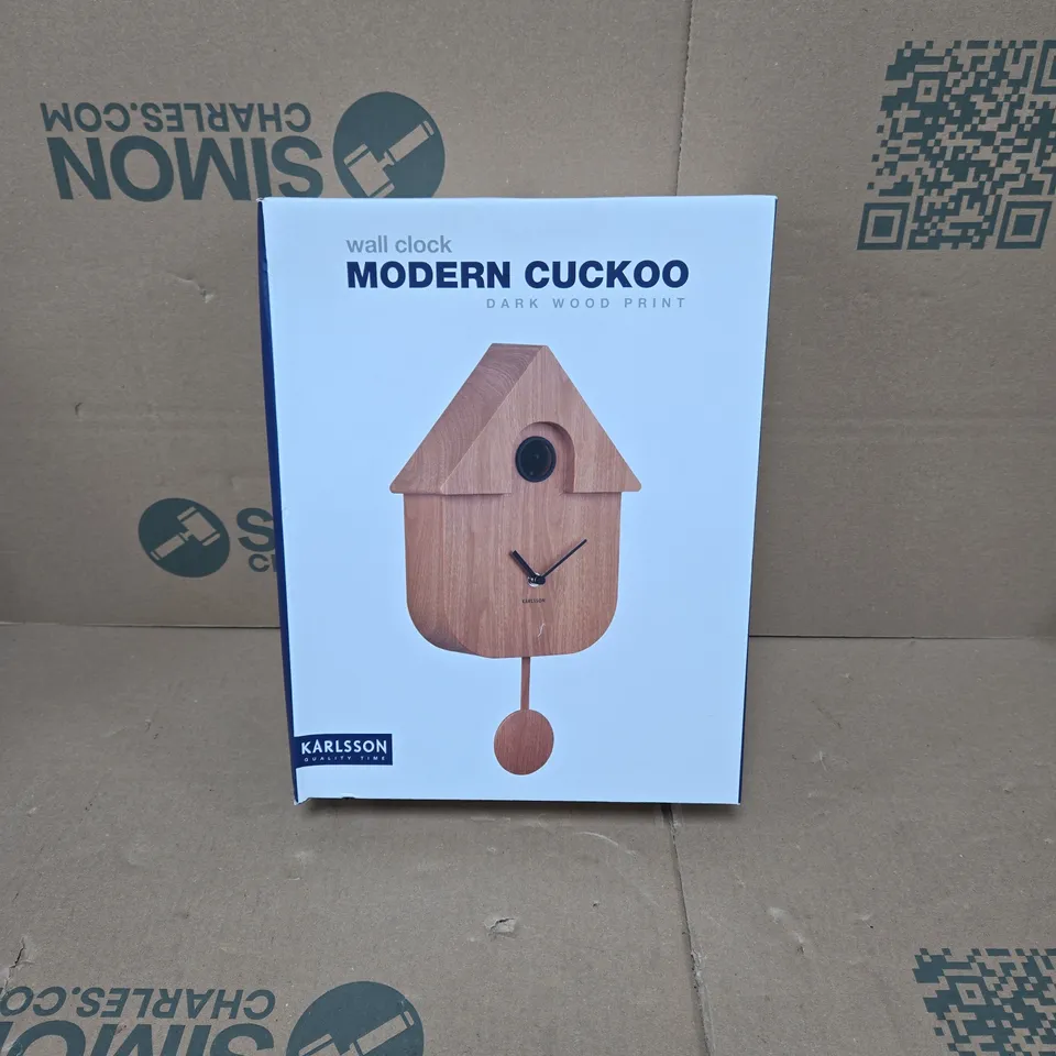 KARLSSON MODERN CUCKOO WALL CLOCK – DARK WOOD PRINT, BOXED