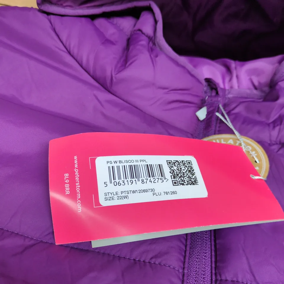 PETER STORM WOMEN'S PURPLE PUFFER JACKET WITH HOOD – UK 22 (W)