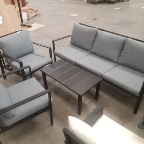 5-PERSON GARDEN LOUNGE SET WITH CUSHIONS - BLACK FRAME/GREY CUSHIONS (4 PARTS)