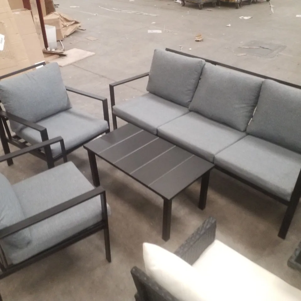 5-PERSON GARDEN LOUNGE SET WITH CUSHIONS  - BLACK FRAME/GREY CUSHIONS (4 PARTS)