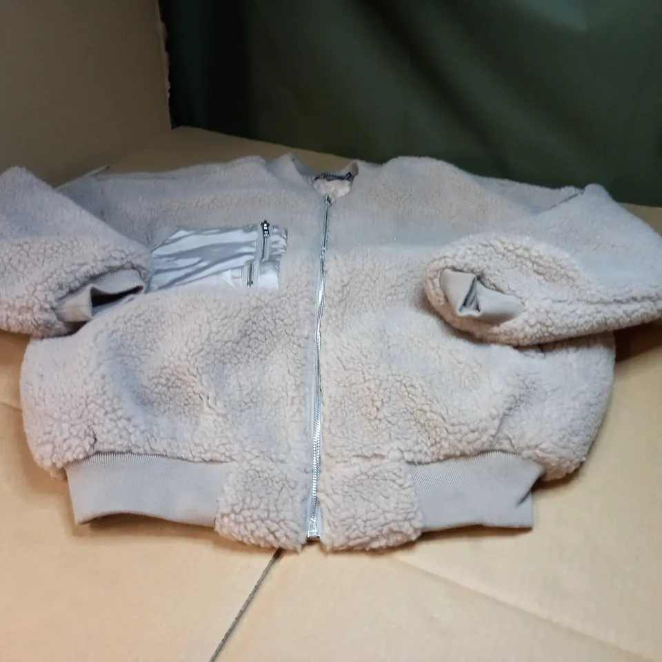 NASTY GAL LATTE BORG OVERSIZED ZIPPED JACKET - SIZE 8