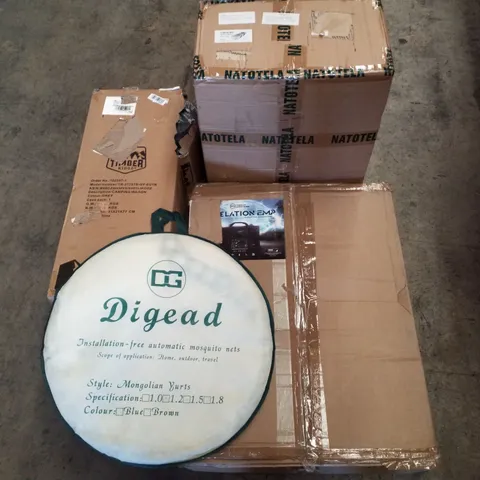 PALLET CONTAINING ASSORTED PRODUCTS INCLUDING CAMPING WAGON, MOSQUITO NET, HEADBOARD & CHANNEL DRAIN