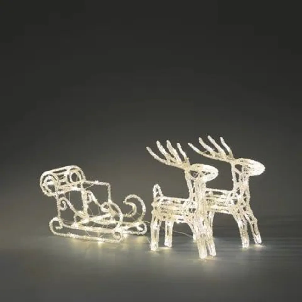 BOXED REINDEERS AND SLEIGH ACRYLIC OUTDOOR CHRISTMAS DECORATION (1 BOX)