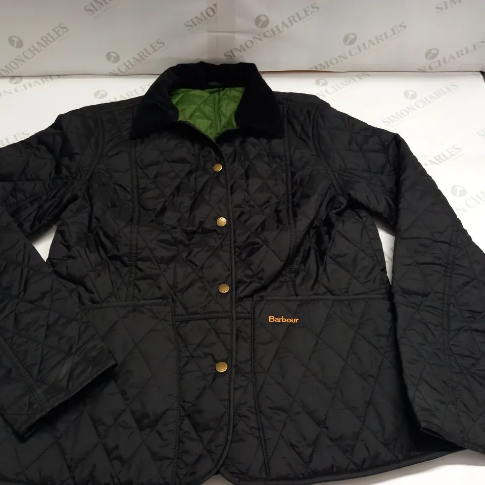 BARBOUR QUILTED BLACK BUTTON FRONT COAT - UK 14