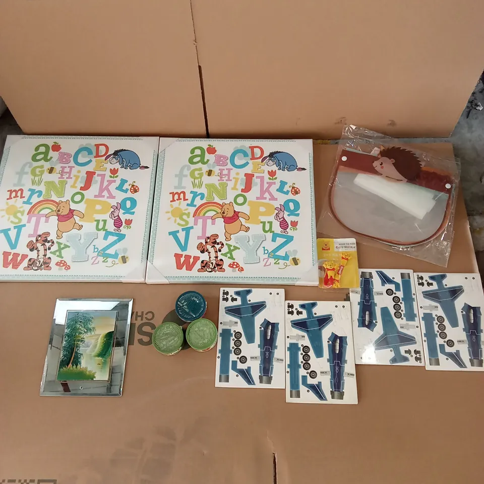 PALLET OF APPROXIMATELY 10 BOXES OF ASSORTED ITEMS TO INCLUDE: WINNIE THE POOH ALPHABET PICTURE, AIR FRESHENERS ECT
