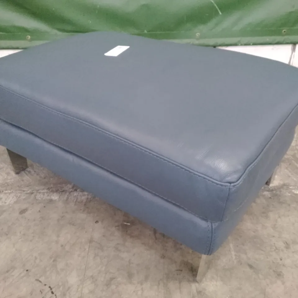 QUALITY DESIGNER FOOTSTOOL - STEEL BLUE LEATHER
