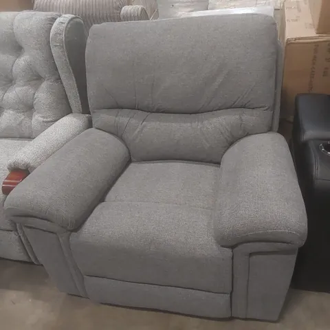 DESIGNER GREY FABRIC UPHOLSTERED MANUAL RECLINER ARMCHAIR 