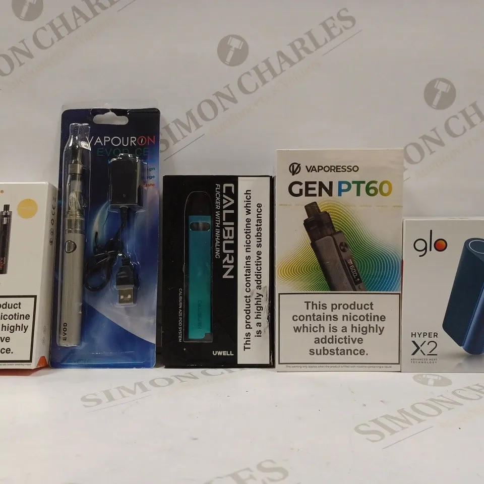 BOX OF APPROX 30 ASSORTED ITEMS TO INCLUDE - SEALED VAPORESSO GENPT60 - GLO HYPER X2 - ASPIRE POCKEX KIT SEALED ECT 