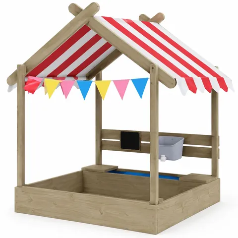 BOXED NEO WOODEN SANDBOX CANOPY OUTDOOR GARDEN SAND PIT