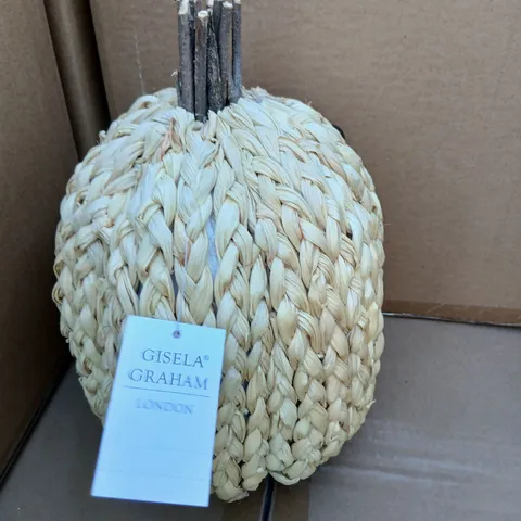 APPROXIMATELY 12 BRAND NEW GISELA GRAHAM LONDON WOVEN RATTAN PUMPKIN ORNAMENT