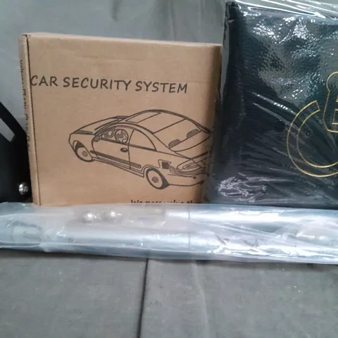 BOX OF ASSORTED CAR ITEMS TO INCLUDE - EXHURST TIPS - BOOT STRUTS - SECURITY SYSTEM 