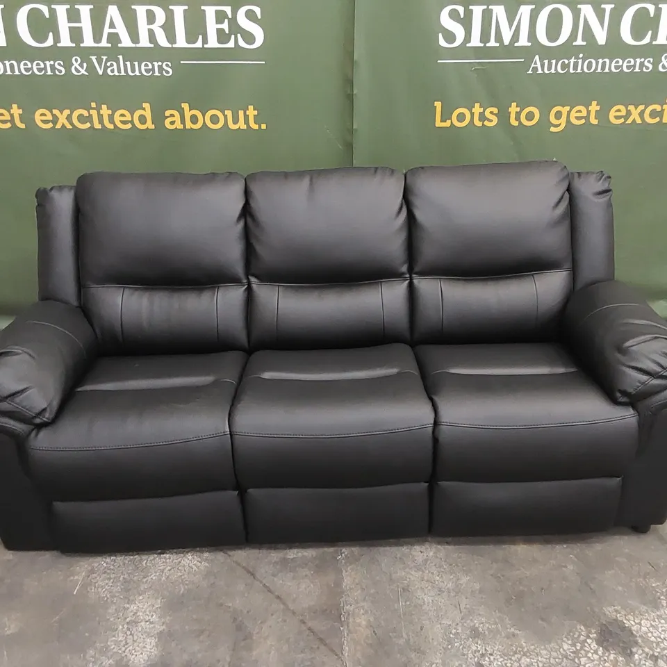 DESIGNER ALBION STATIC 3 SEATER LEATHER UPHOLSTERED SOFA - BLACK