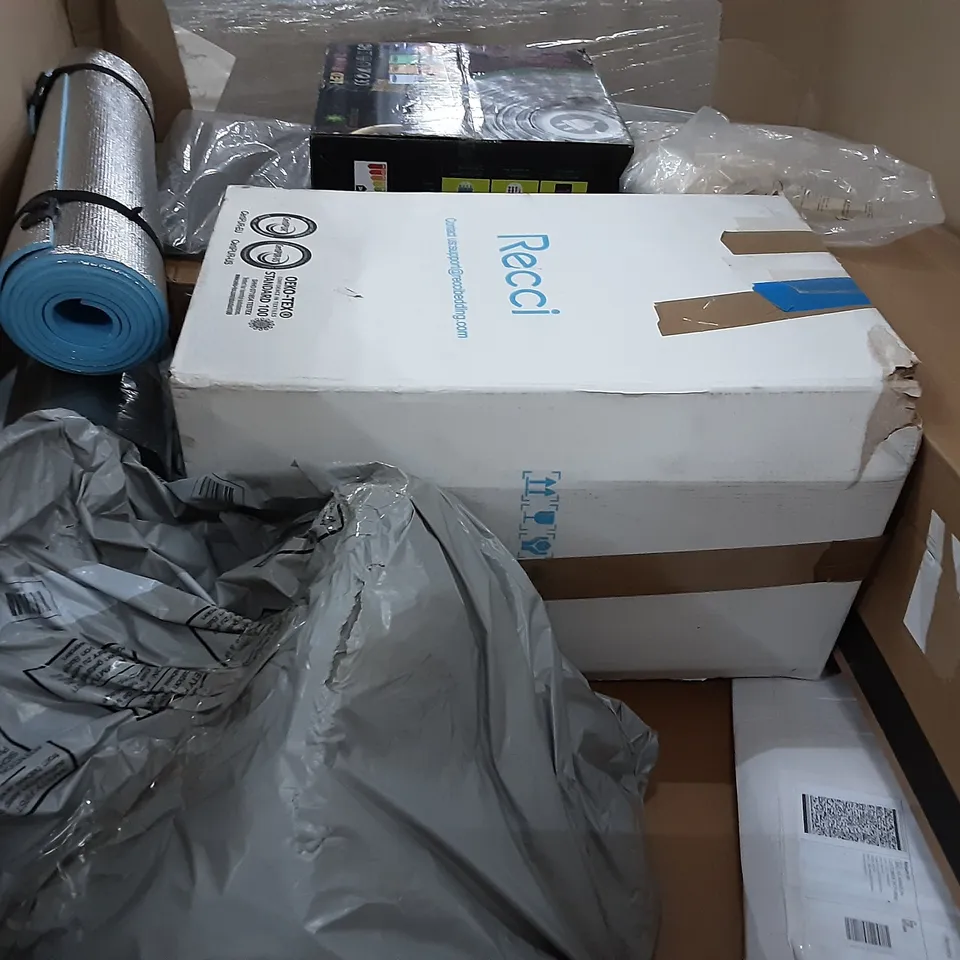 PALLET OF ASSORTED PRODUCTS INCLUDING PATIO UMBRELLA, IM MEK KIDS SCOOTER, RECCI BEDDING, EWEDOO YOGA MAT, LED ROPE LIGHT