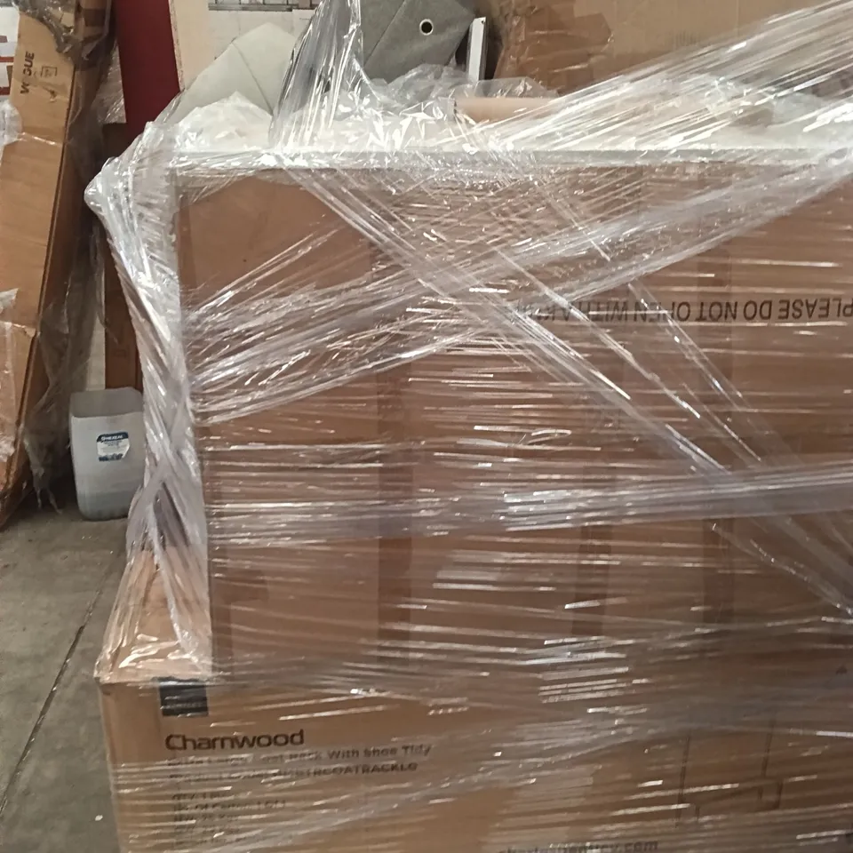 PALLET OF FURNITURE PARTS INCLUDING DOUBLE SOFA, MERCURY STAINLESS, EXTRA LARGE COAT RACK