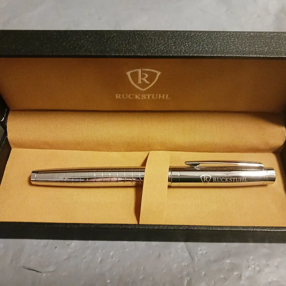 RUCKSTUHL STAINLESS STEEL LUXURY ROLLER BALL PEN IN PRESENTATION BOX