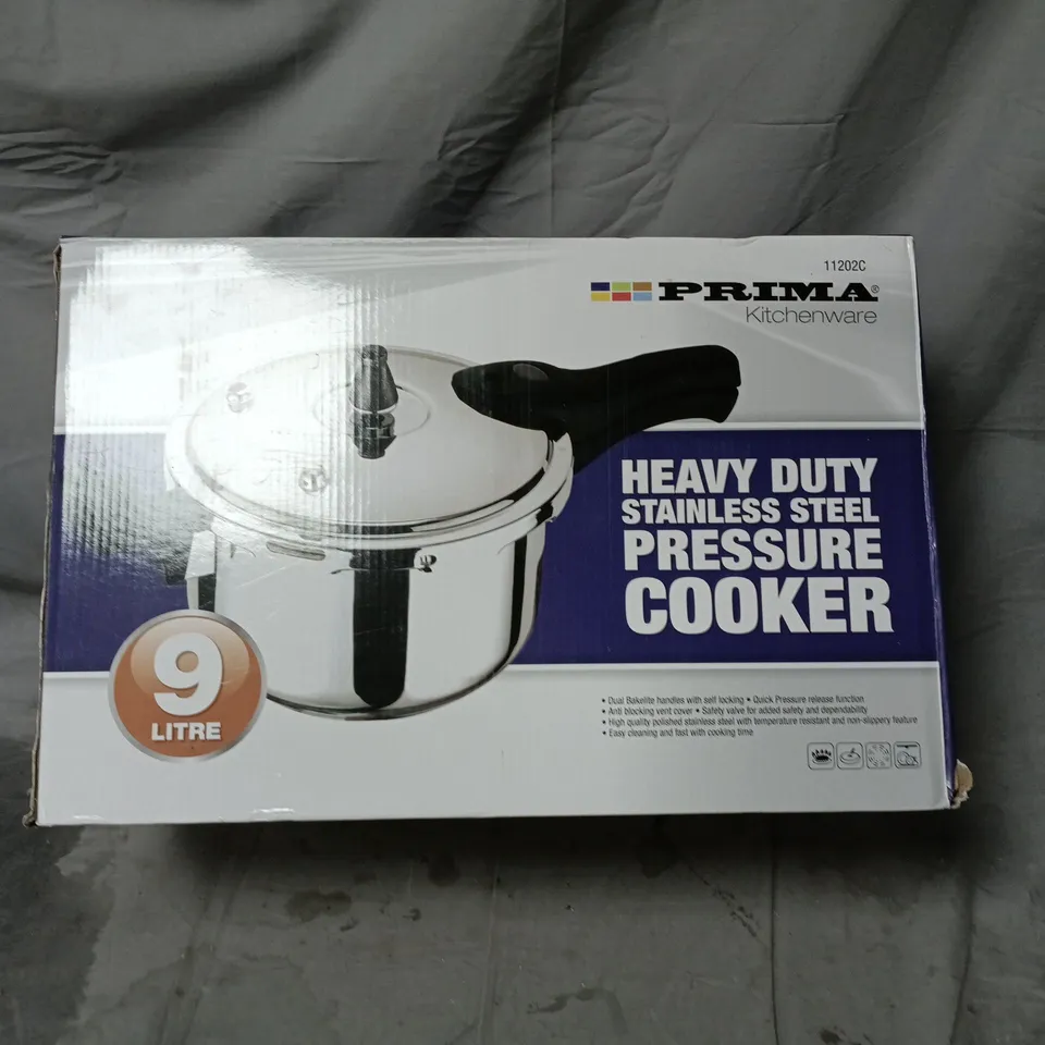 PRIMA HEAVY DUTY STAINLESS STEEL PRESSURE COOKER – 9 LITRE (BOXED)