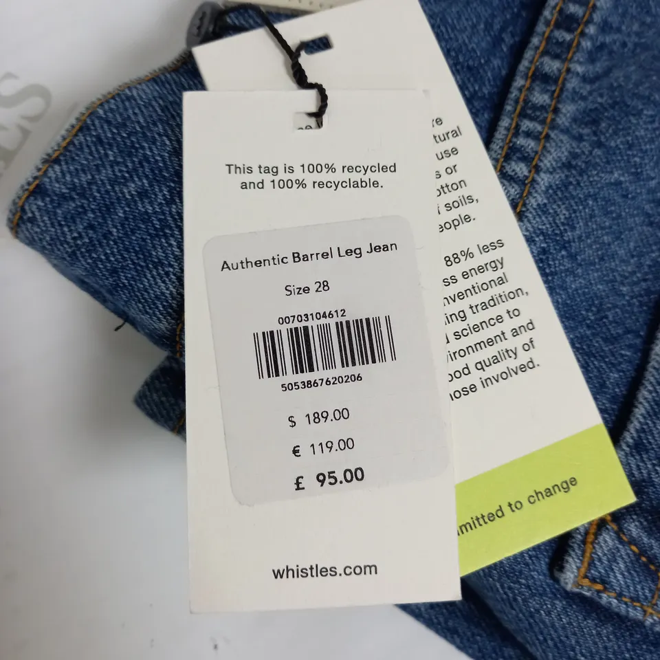 WHISTLES BARREL LEG DENIM JEANS SIZE 28