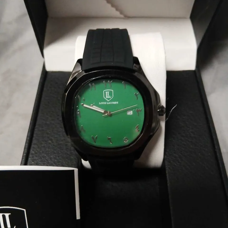 LOUIS LACOMBE WRISTWATCH WITH GREEN DIAL, BLACK CASE AND RUBBER STRAP