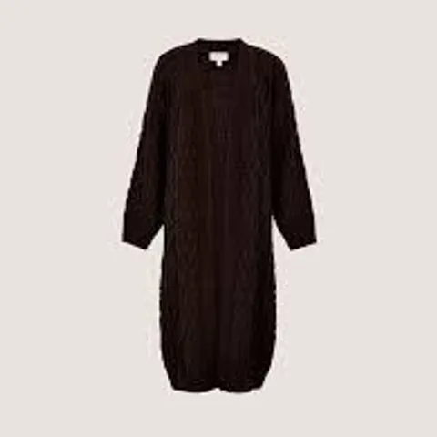 APRICOT LONGLINE CABLE KNIT EDGE TO EDGE CARDIGAN - BROWN - LARGE 