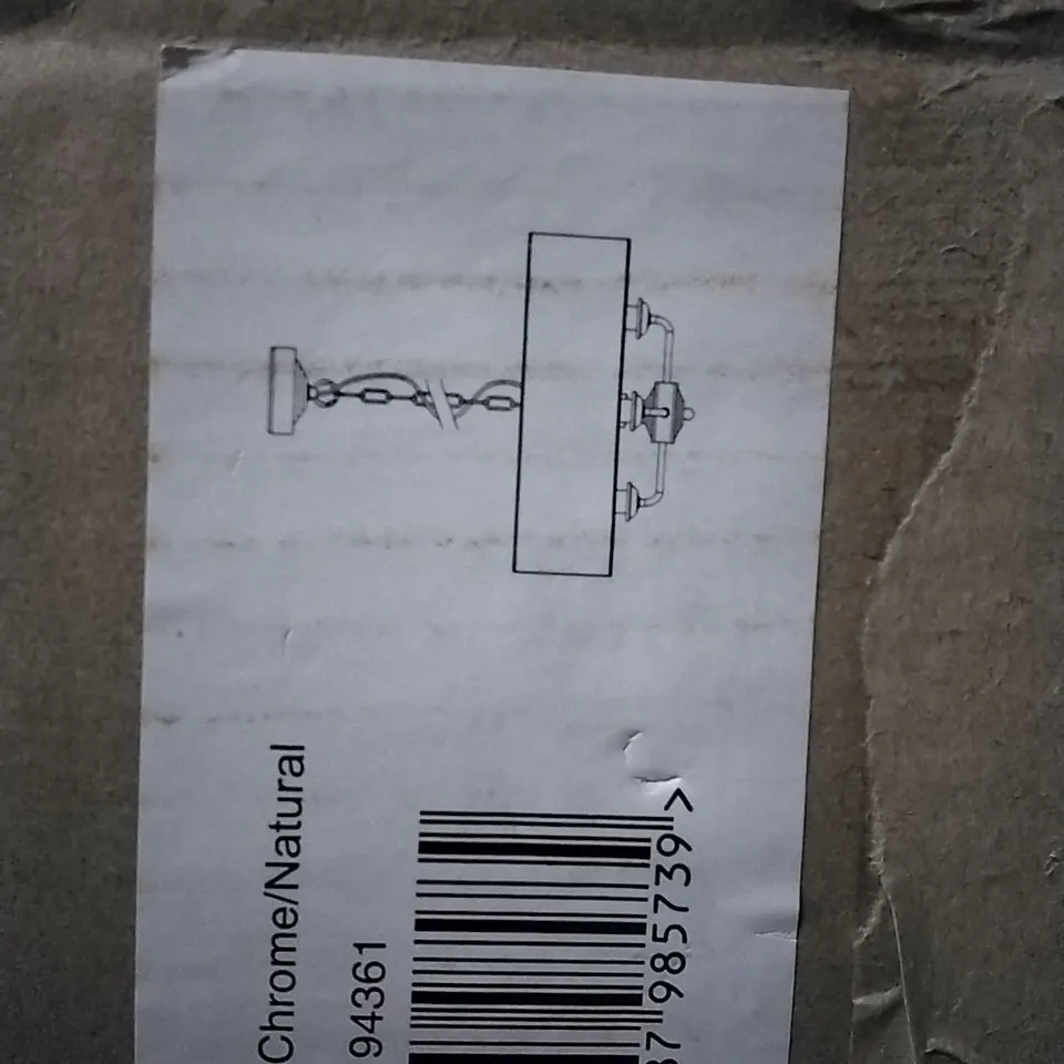 BOXED LUMINOSA HIGHCLERE SINGLE SHADE PENDANT LIGHT BRUSHED CHROME PLATE, NATURAL LINEN