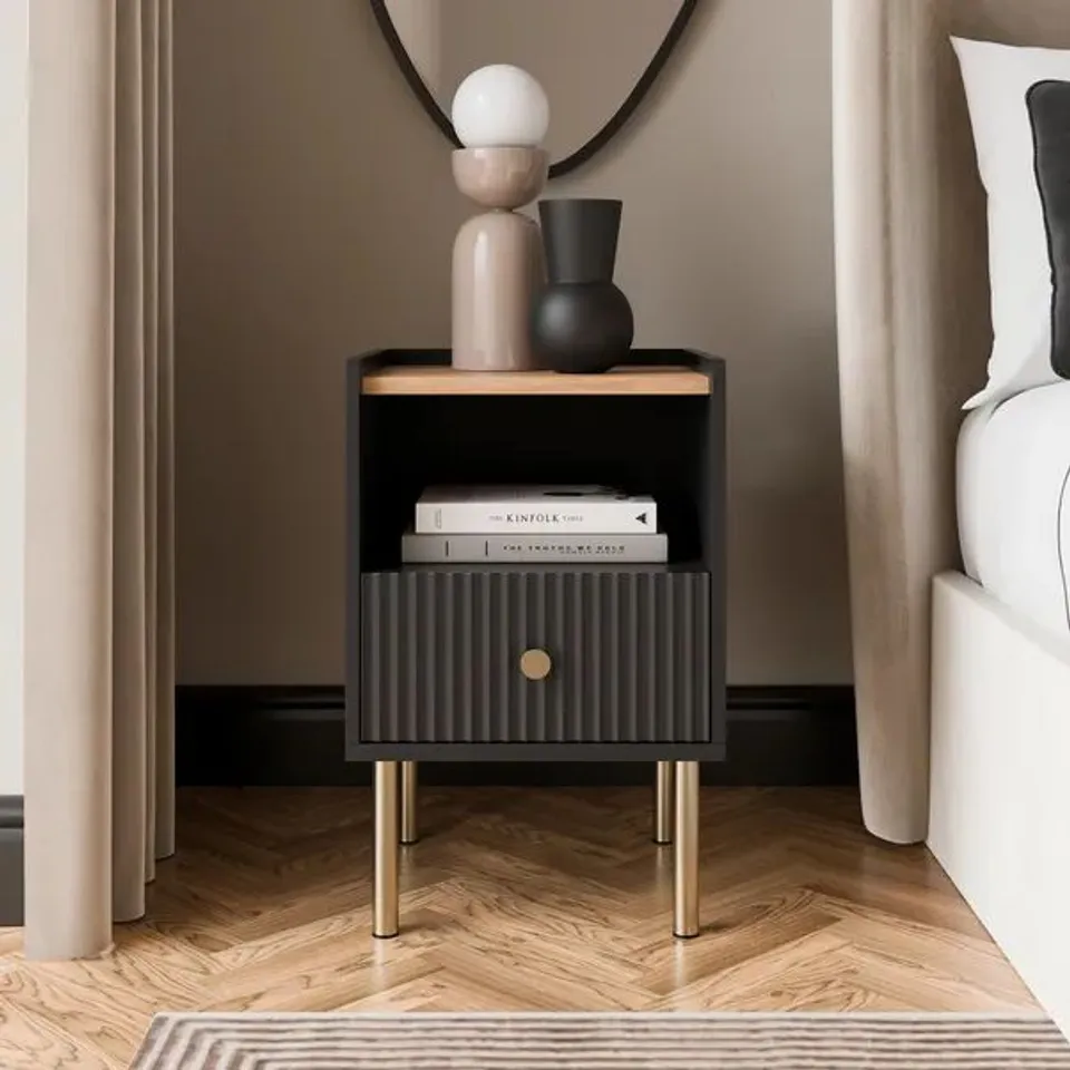 BOXED GEORGI COMPACT BEDSIDE TABLE - BLACK (1 BOX)