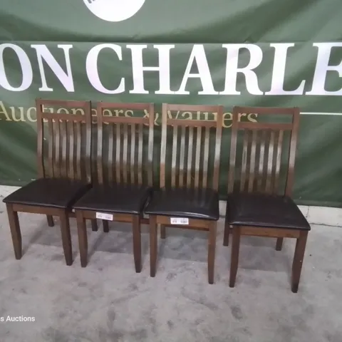 SET FOUR JAVA DARK WOOD DINING CHAIRS BROWN SEAT PADS