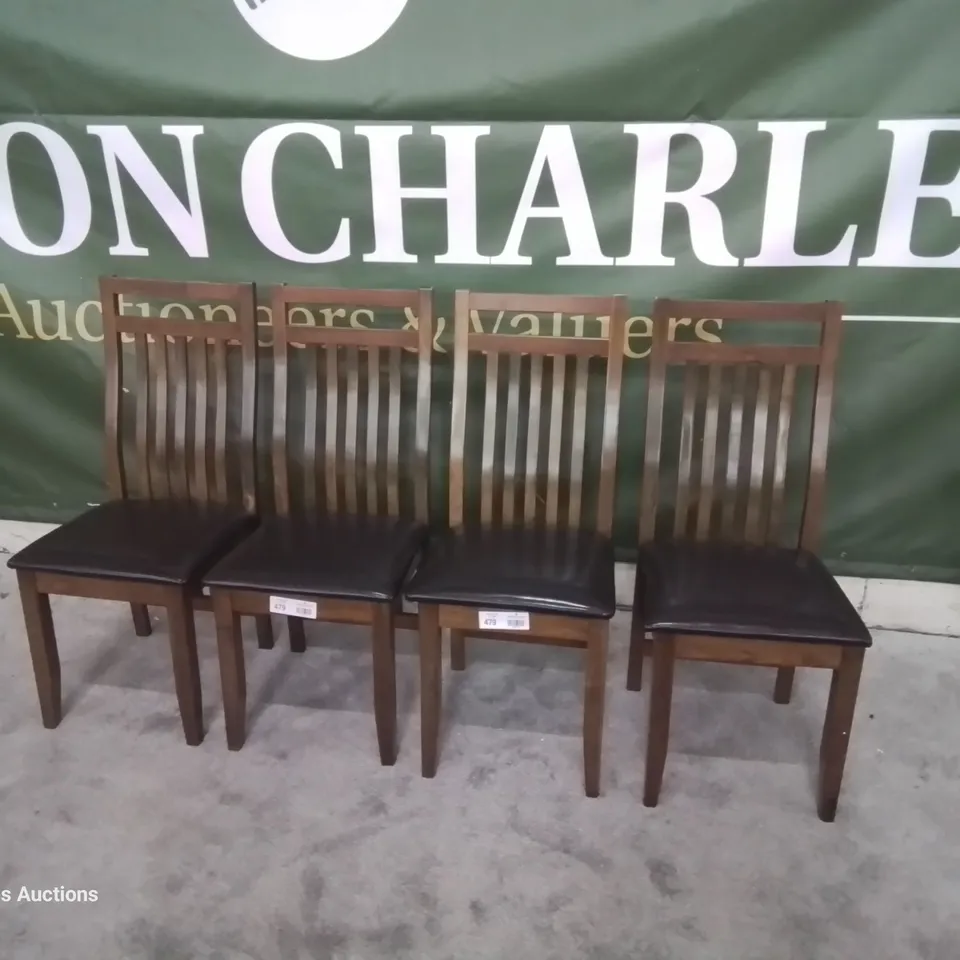 SET FOUR JAVA DARK WOOD DINING CHAIRS BROWN SEAT PADS
