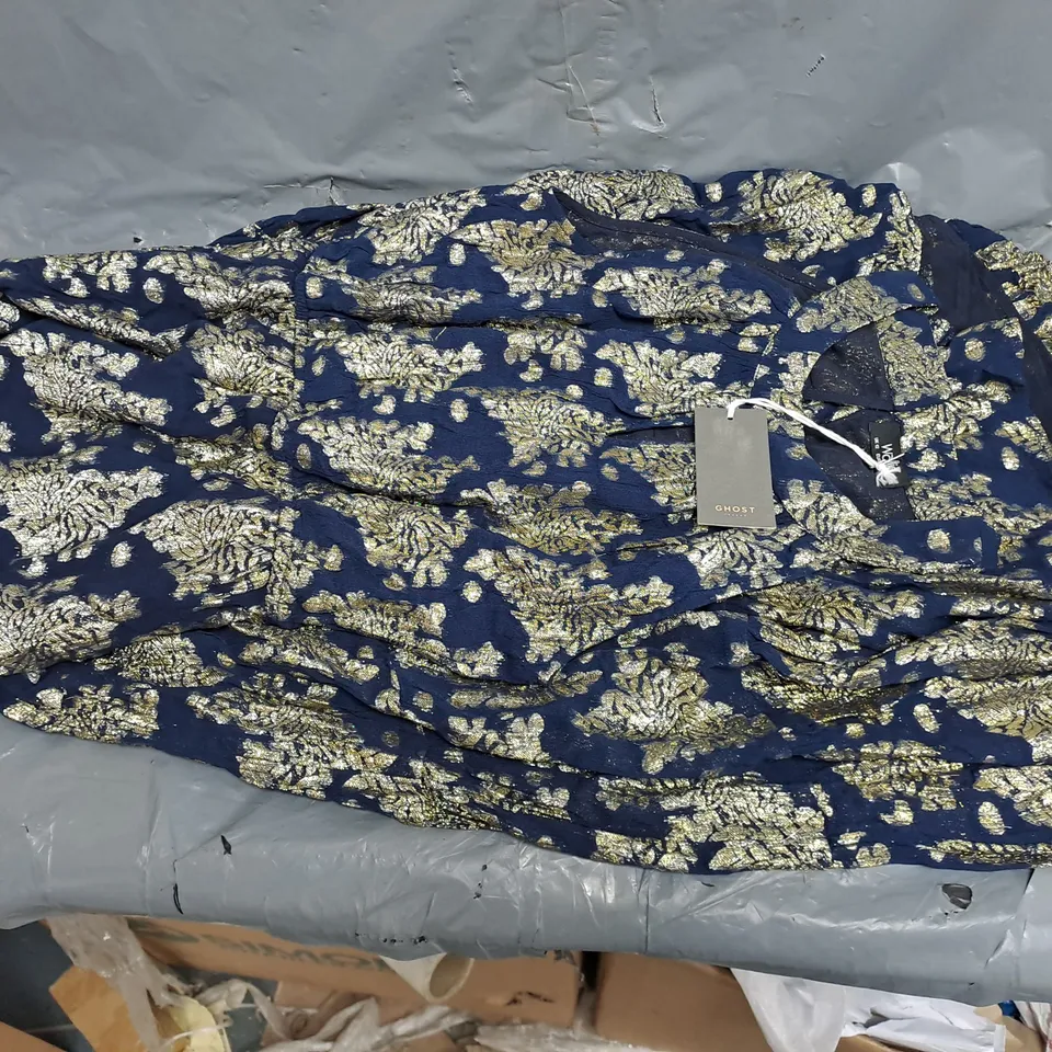WALLIS UK 12 BLUE/GOLD MAXI DRESS