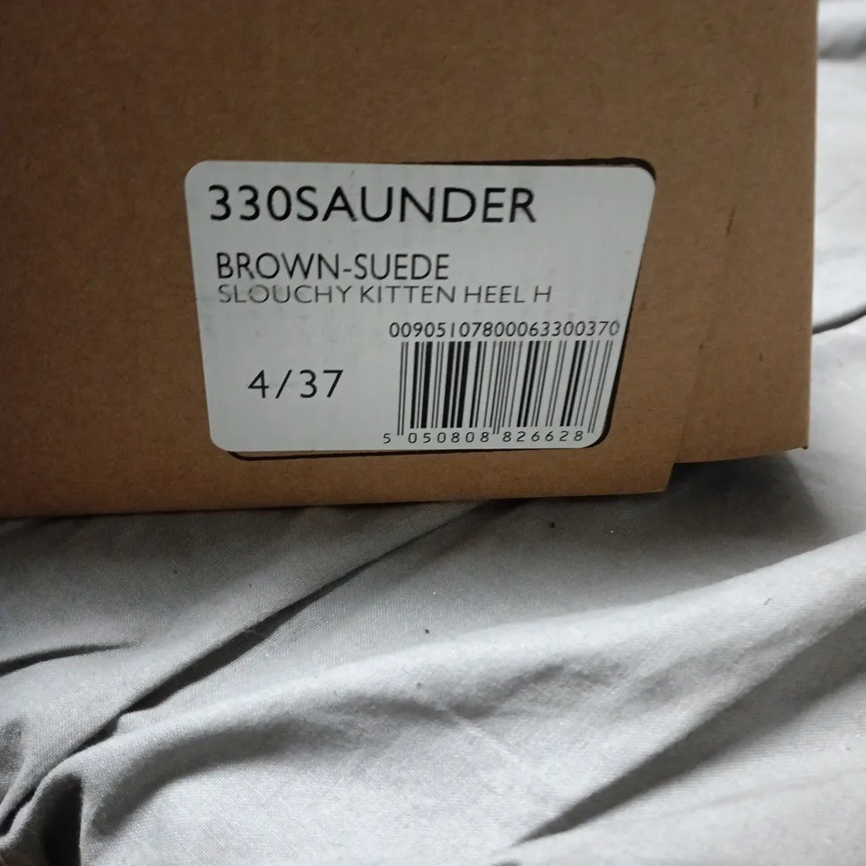 DUNE SAUNDER BROWN SUEDE SLOUCHY KITTEN HEEL BOOTS – UK 4 (EU 37)