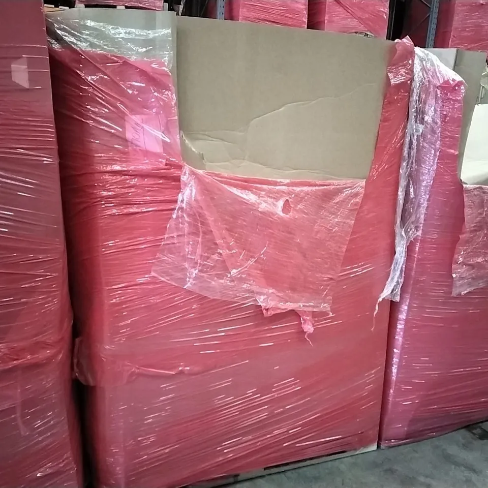 PALLET OF ASSORTED ITEMS TO INCLUDE: KIDS TRIKE. AUTO REWIND HOSE REEL, PET FOOD CONTAINERS, BACKPACKS, TOYS ECT