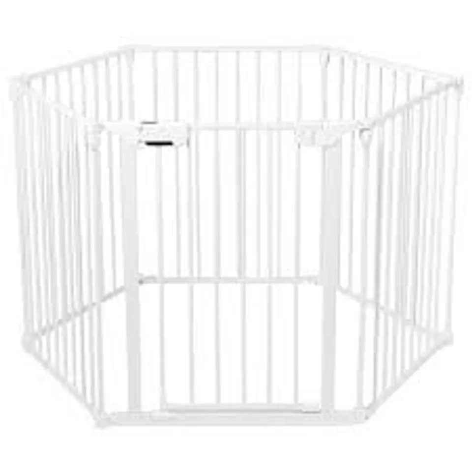 BOXED 6-PANEL BABY PET SAFETY PLAYPEN WITH WALK THROUGH DOOR - WHITE (1 BOX)