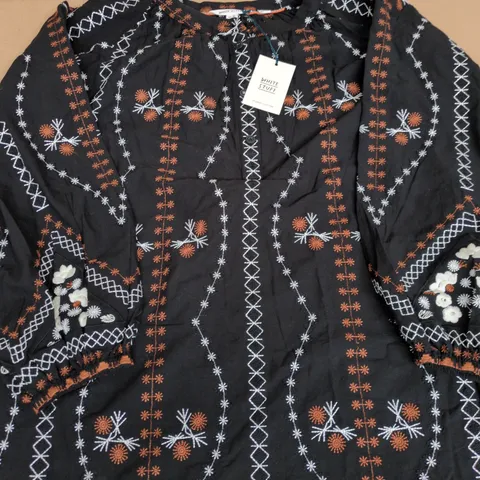 WHITE STUFF BLACK AURORA EMBROIDERED DRESS, UK 8R (EU 36R, US 4R)