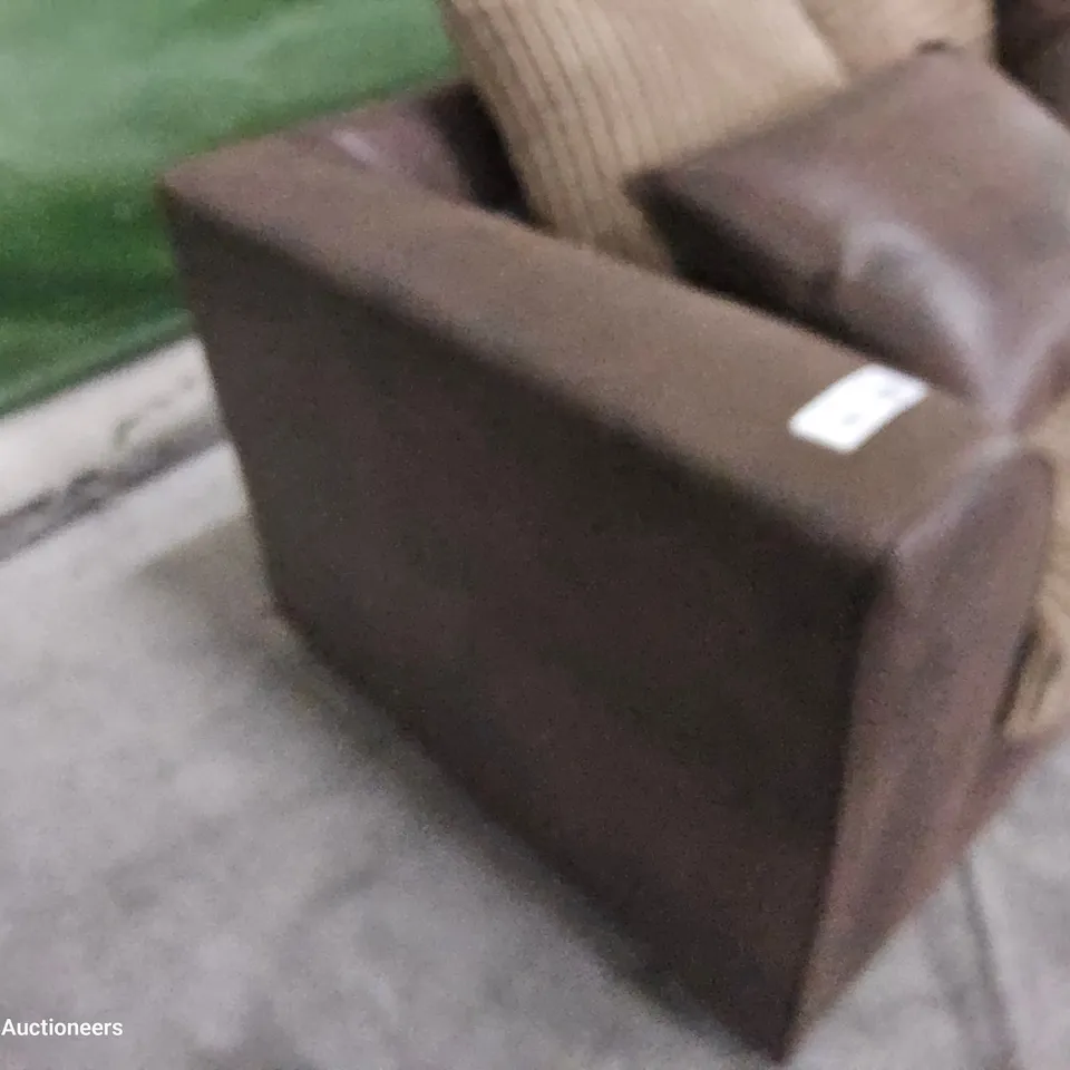 DESIGNER THREE SEATER SOFA WITH SCATTER CUSHIONS BROWN FAUX LEATHER & JUMBO CHORD