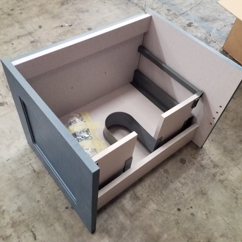 BOXED AS NEW CALYPSO CHELSWORTH WALL HUNG VANITY UNIT IN CONTOUR BLUE ASH - 585X447X413MM