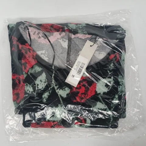 BAGGED ROMAN ROSE HANKY HEM DRESS IN BLACK/MULTI SIZE 18