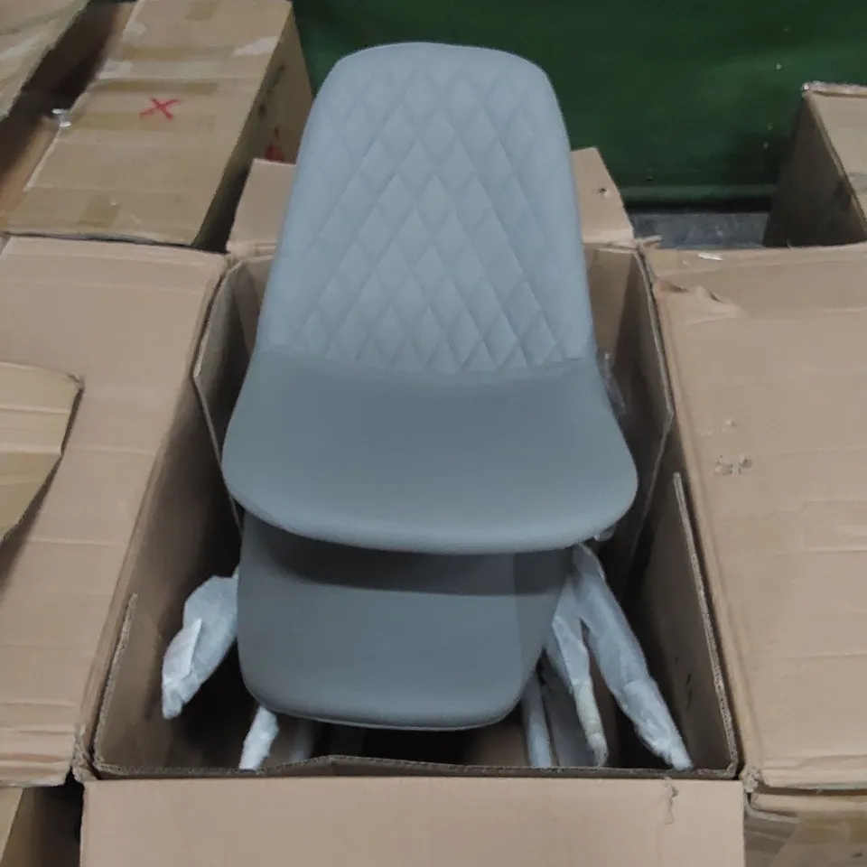 BOXED DESIGNER PU LEATHER DINING CHAIRS IN GREY - SET OF 2 (1 BOX)