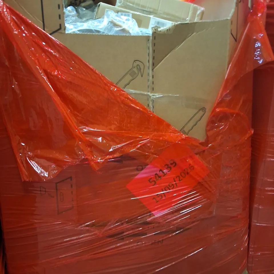 PALLET OF ASSORTED HOUSEHOLD ITEMS AND PRODUCTS TO INCLUDE;DESK TOP RISER,FLOATING SHELVES,GARDEN SIEVE
