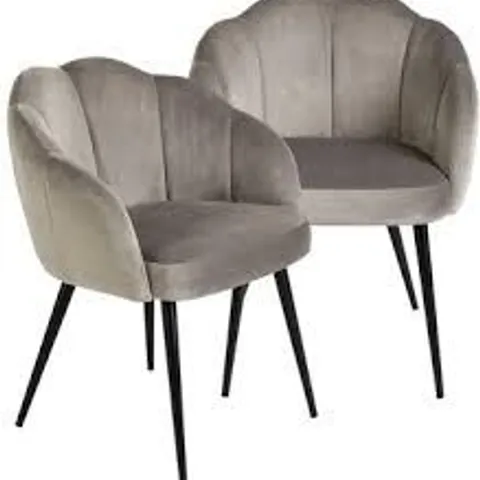 BOXED MICHELLE KEEGAN HOME PAIR OF ANGEL SCALLOP BAR STOOLS - GREY VELVET (1 BOX) - COLLECTION ONLY