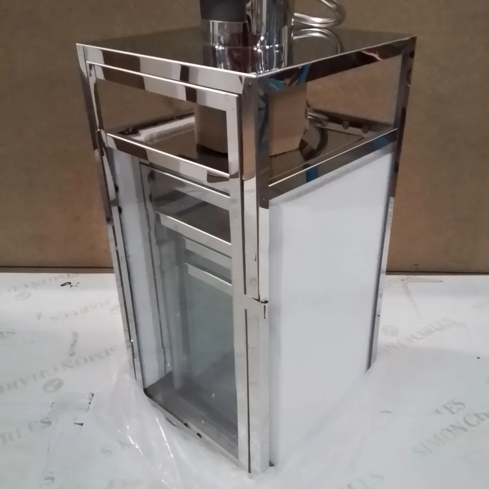 BOXED LARGE GLASS AND CHROME LANTERN SET OF 3 