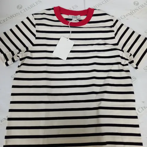 COS CIRCLE NECK STRIPED T-SHIRT IN WHITE/BLACK - EU SMALL