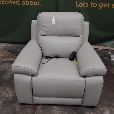 QUALITY ITALIAN DESIGNER POWER RECLINING EASY CHAIR BEIGE LEATHER 