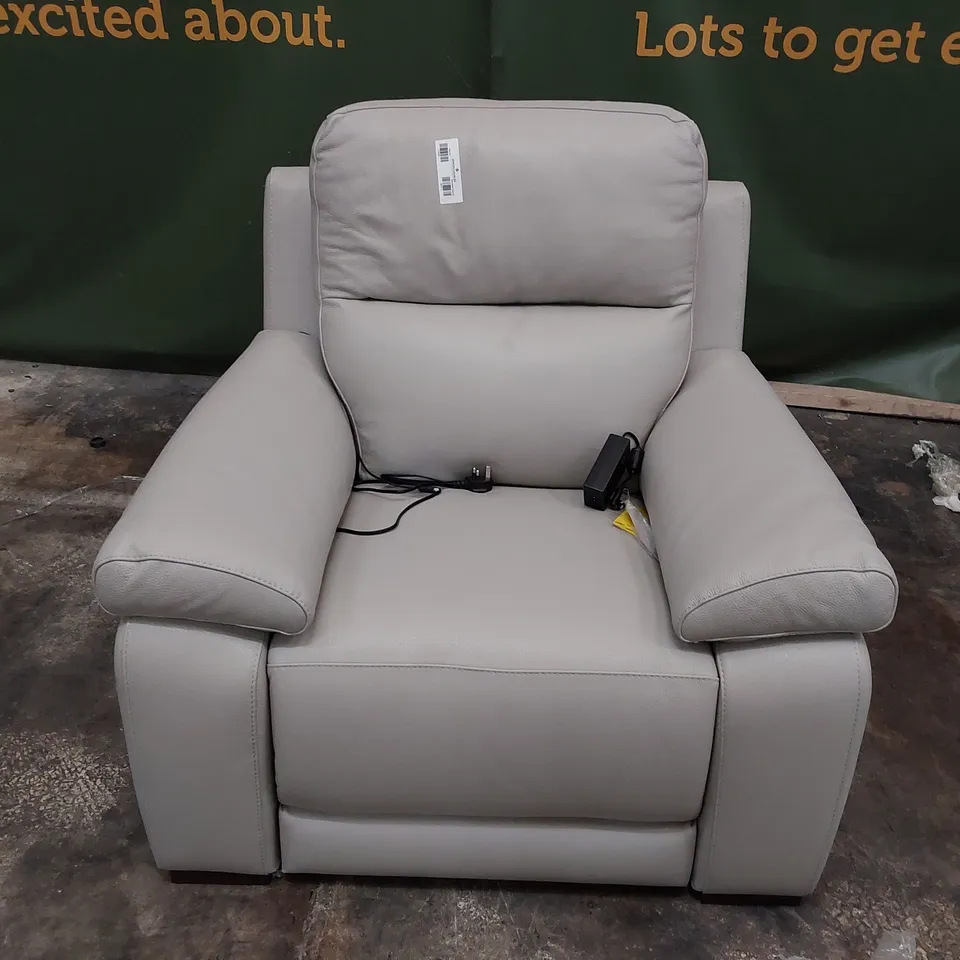 QUALITY ITALIAN DESIGNER POWER RECLINING EASY CHAIR BEIGE LEATHER 